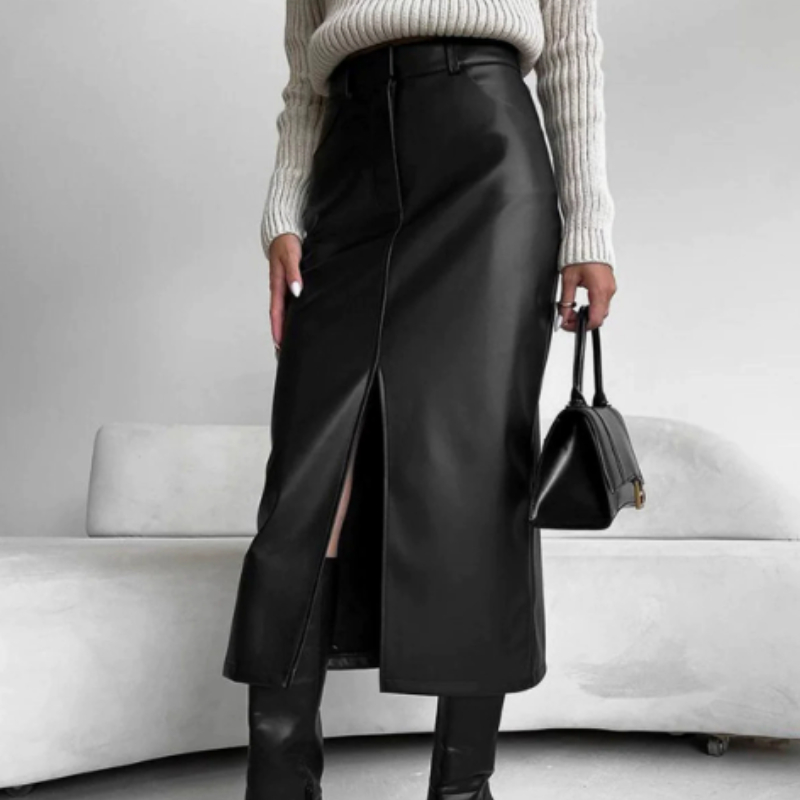 Autumn Winter Retro Leather Split Skirt