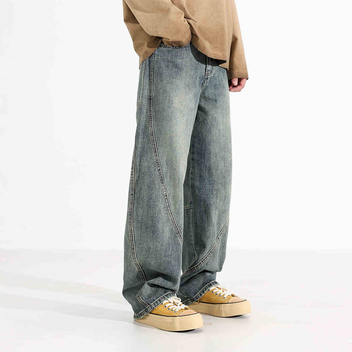 Men's Loose Retro Distressed Wide-Leg Jeans