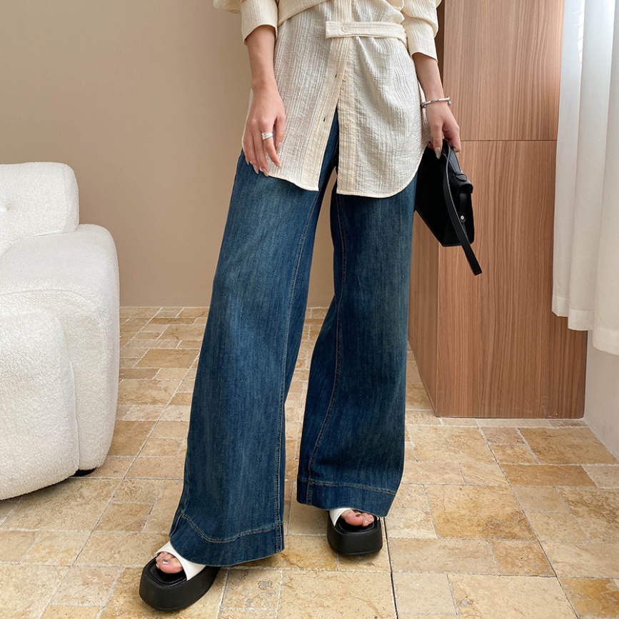 Washed High-Waist Stretch Wide-Leg Jeans
