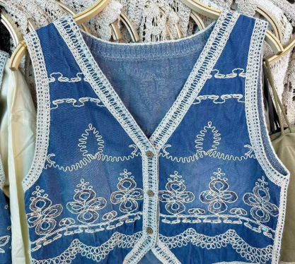 Heavy Industry Crochet Embroidery Denim Vest 8