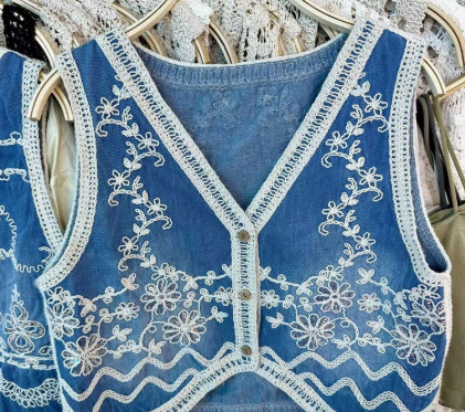 Heavy Industry Crochet Embroidery Denim Vest 6