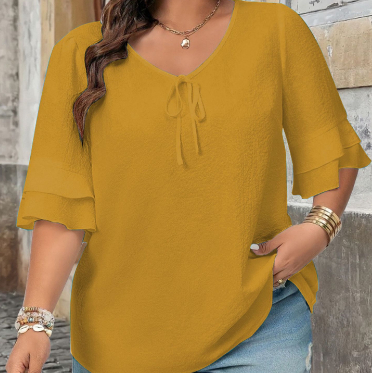 Elegant Woven Three-Quarter Sleeve Women's Pullover 4